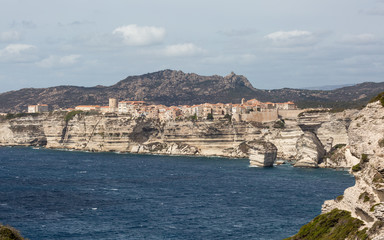 Town of Bonifacio clinging to the cliffs in Corsica
