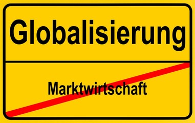 Sign city limits, symbolic image for the development from market economy to globalism