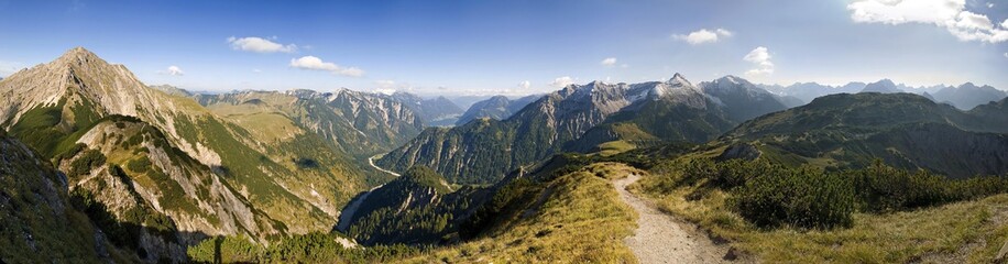 Panoramic view at Plumsjochsattel, view of Lake Achensee, Karwendel, Austria, Europe