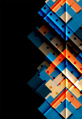 Colorful triangles and arrows on dark background