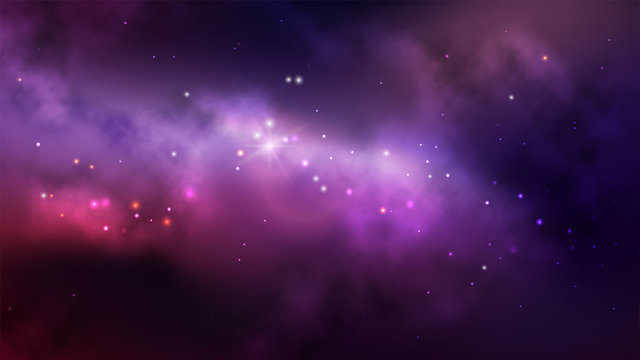 Space background with colorful nebula and bright stars.