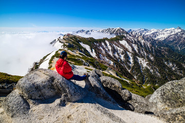 Mount Tsubakuro Dake, famous trekking mountain in Azumino, Nagano, Japan. It is situated in Japan's Hida Mountains or Japan Alps. It was specified for Chbu-Sangaku National Park