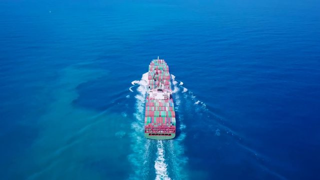 Ultra large container vessel (ULCV) at sea - Aerial footage 