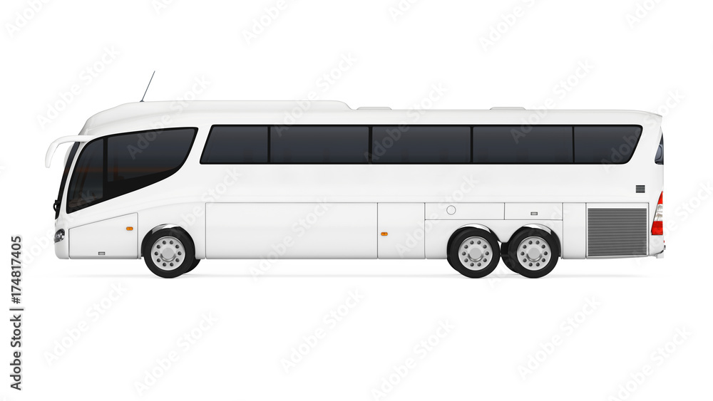 Poster big white coach tour bus with blank surface for yours design. 3d rendering