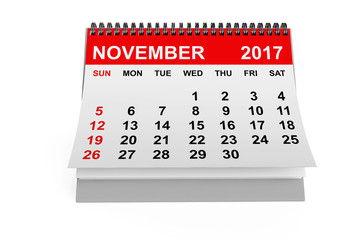 Calendar November 2017. 3d rendering