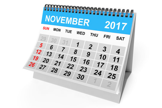 Calendar November 2017. 3d Rendering
