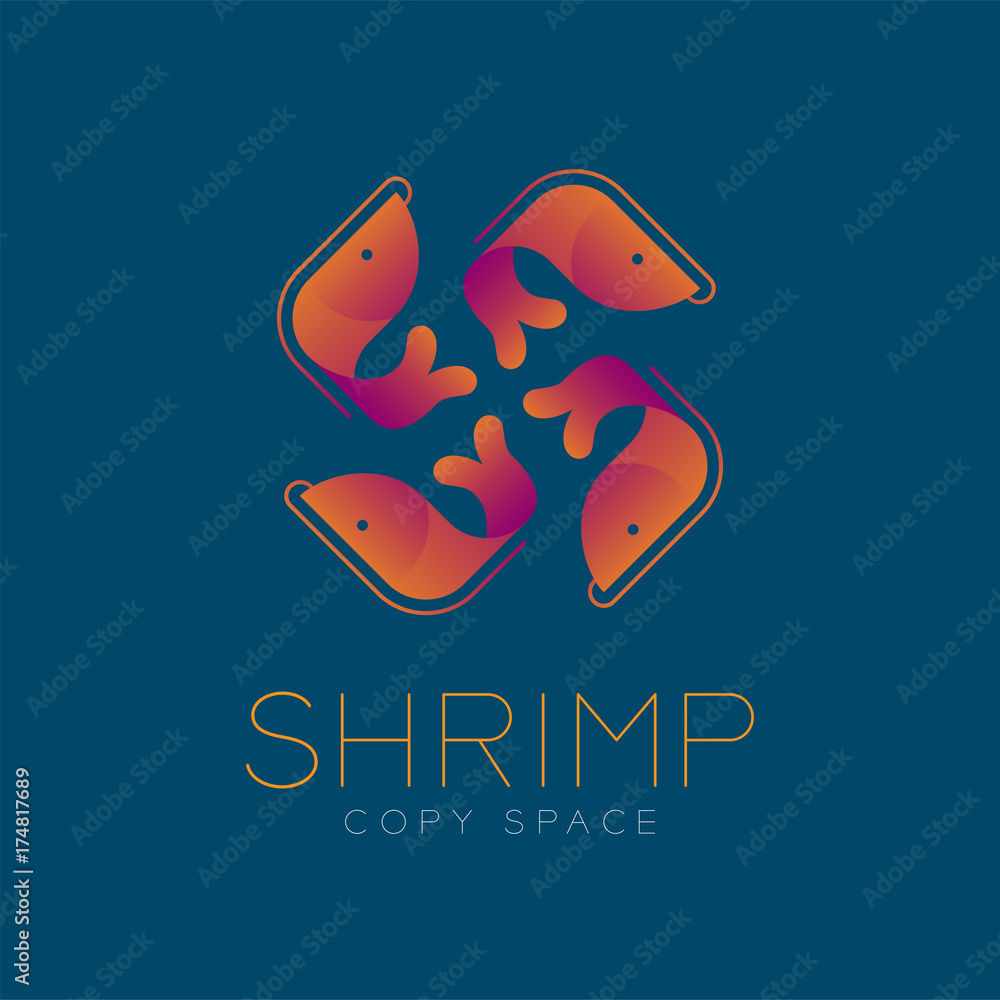 Poster four shrimp symbol icon set orange violet gradient color design illustration isolated on blue color 