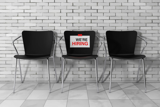 Modern Simpne Office Chairs One with We’re Hiring Sign. 3d Rendering