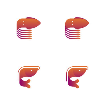 Shrimp and Squid symbol icon set orange violet gradient color design illustration isolated on white background, vector eps10