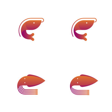 Shrimp and Squid symbol icon set orange violet gradient color design illustration isolated on white background, vector eps10