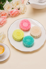 Delicious Chinese Traditional Snack Mooncake on the Table.