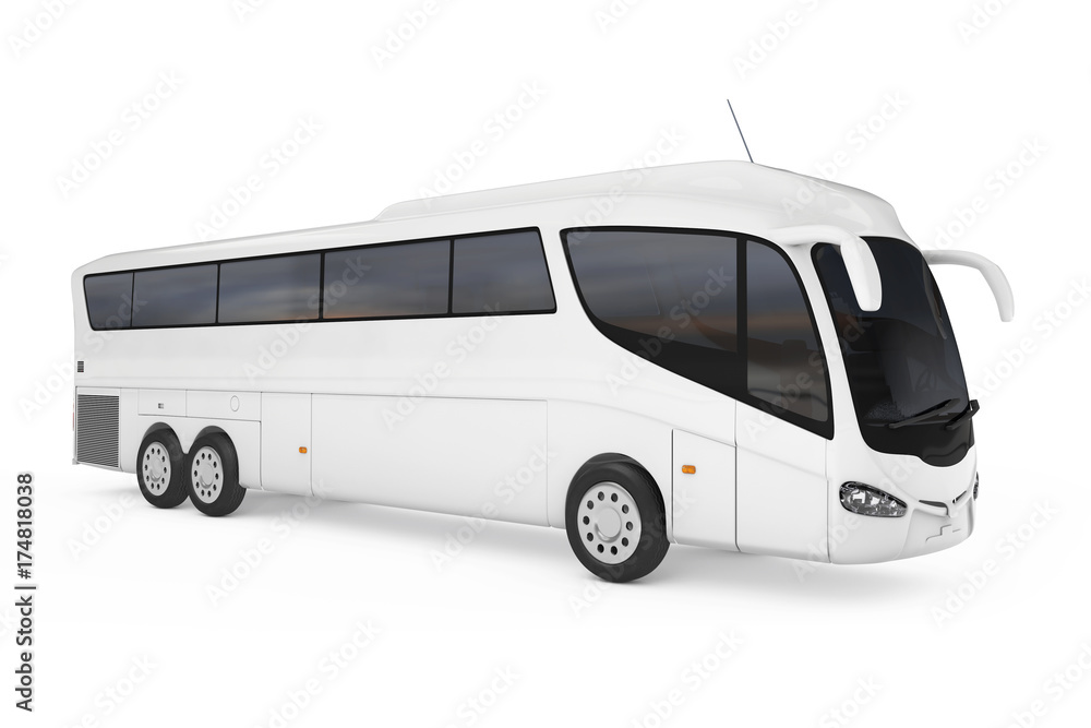 Poster big white coach tour bus with blank surface for yours design. 3d rendering