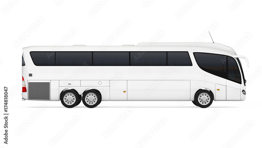 Poster big white coach tour bus with blank surface for yours design. 3d rendering