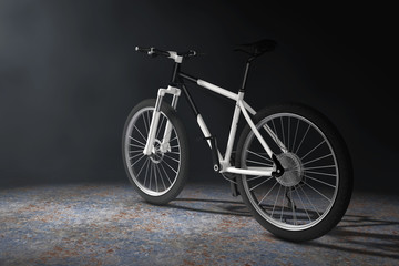 Fototapeta na wymiar Black and White Mountain Bike in the Volumetric Light. 3d Rendering