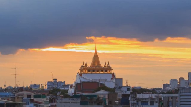 Time lapse of Golden pagoda of Wat Saket Temple / public landmark in Thailand