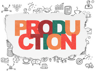 Business concept: Production on Torn Paper background