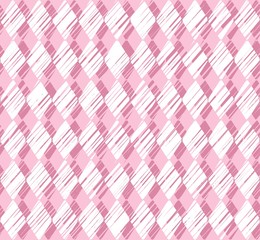 Diamonds, pattern, shading, lilac seamless background, vector. Vertical stripes of white diamonds on a lilac background. Diamonds drawn with shading. Geometric background. 