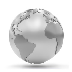 stylized silvery Earth showing Africa, Europe, North America and South America 