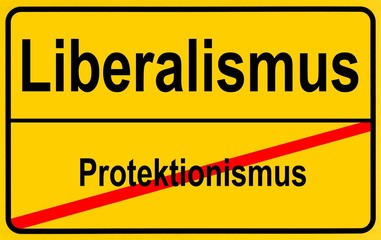 German sign city limits, symbolic image for the development from protectionism to liberalism