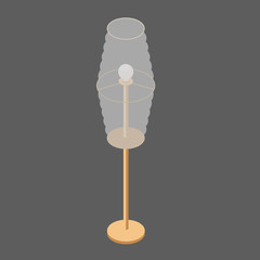 Floor Lamp Cylinder with  White Shade. Home Floor Lamp with wood Finish. Vector Illustration In Isometric. Isolated from Background.