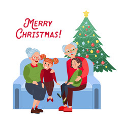 Obraz na płótnie Canvas Grandparents with Grandchildren Celebrating Christmas. Winter Holidays. Vector illustration