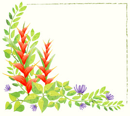 Border template with watercolor painting of flowers