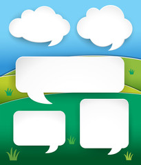 Different shapes of speech bubbles over the hills