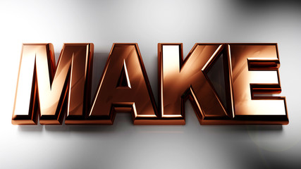 MAKE in copper 3D letters - 3D rendering