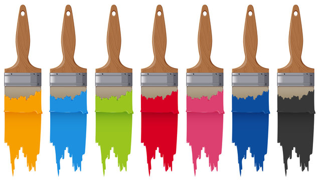 Paintbrushes and seven different colors