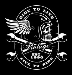 Obraz premium skull with crossed wrenches on dark background