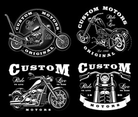 Set of 4 vintage biker illustrations on dark background_3