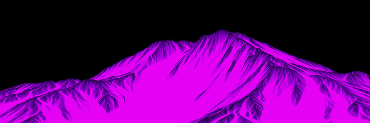 abstract purple glowing mountain range landscape (3d illustration banner)