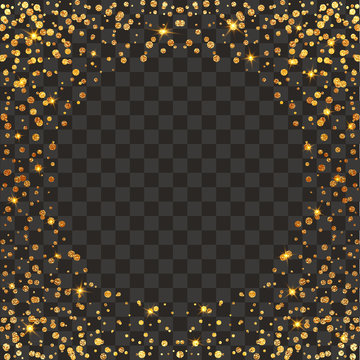 Festive explosion of confetti. Gold glitter background. Golden dots. Vector illustration polka dot .