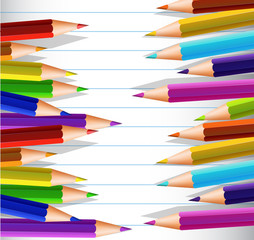 Fototapeta premium Line paper with many color pencils on sides