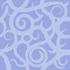 Fototapeta na wymiar Seamless vintage blue vector pattern with spiral elements. Winter fairytale frosty ornament, Christmas theme. Concept for holiday packaging, background, backdrop.