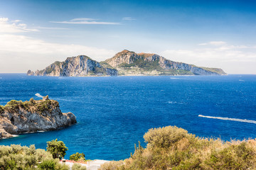 Scenic aerial view with the Island of Capri, Italy