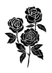 isolated black rose, flower tattoo illustration, silhouette botanical vector