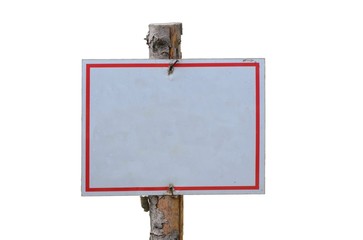 blank sign on wooden pole isolated on white