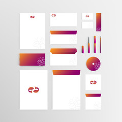 Mockup Stationery Brand Identity Corporate set template with Two Fish or Pisces symbol icon illustration isolated on grey gradient background with copy space