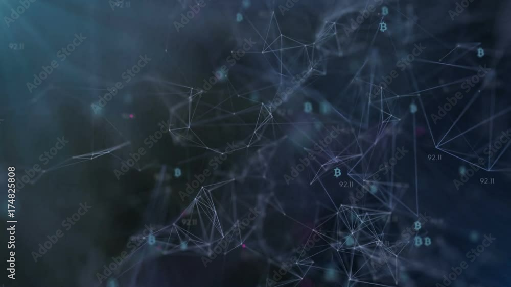Poster bitcoin revolves in the world monetary system.cinematographic background. seamless loop.