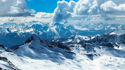 sunny day on the ski slopes of Cervinia