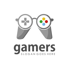 Obraz premium Game console and video games stick logo design template