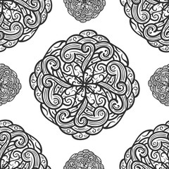 seamless abstract floral pattern in black white.