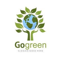 Go green and Earth day logo illustration design template