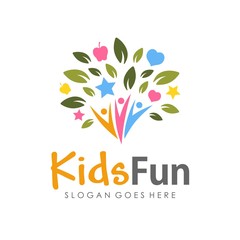 Kids fun and child logo design template