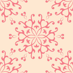 Red floral seamless pattern on beige background