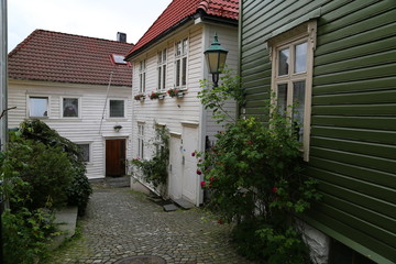 street of Bergen with Wooden houses, Norway
