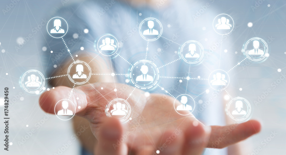 Poster Businessman using social network connection 3D rendering