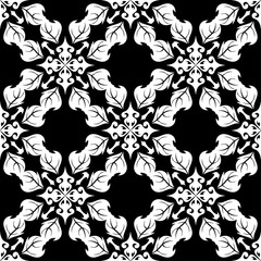 White flowers on black background. Ornamental seamless pattern