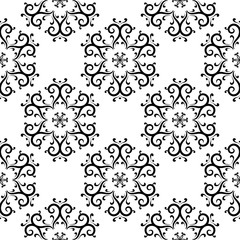 Black floral seamless pattern on white background